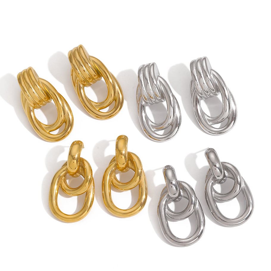 1 pair retro geometric  gold plated stud earrings 